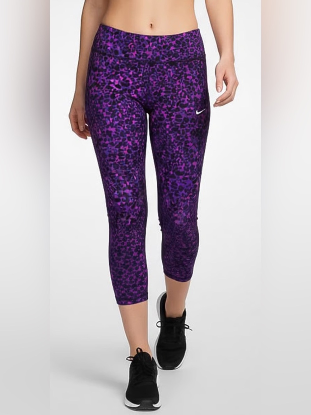 Nike Dri Fit Lotus Epic Run Tight Fit Running Crops Purple XS Leopard Print